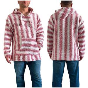 BAJA BILLY’S Mexican Poncho Surf Beach Cozy Thick Hand Woven Hooded Pullover XL